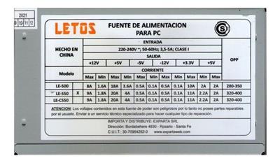 FUENTE LETOS 550W ACS-550 20+4 PIN FAN 8CM