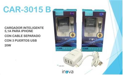 CARGADOR DE PARED IPHONE 5.1A CON CABLE SEPARADO INOVA PRIME CAR-3015