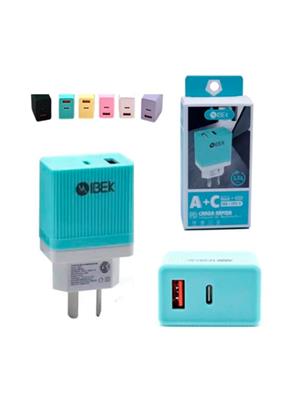 CARGADOR DE PARED CABEZAL TIPO C + USB 20W 5.8A IBEK